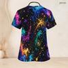 Women Plus Size Black Printed Nurse Scrub Top V Neck Short Sleeve With Front Pockets