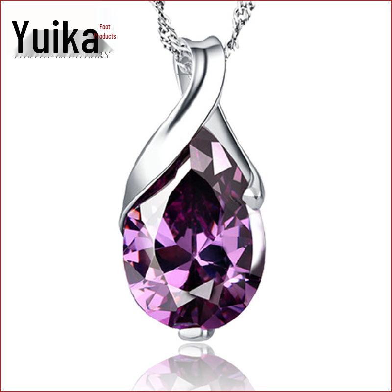 Wei Hua Guochao Purple Zircon Angel's Tear Pendant Necklace