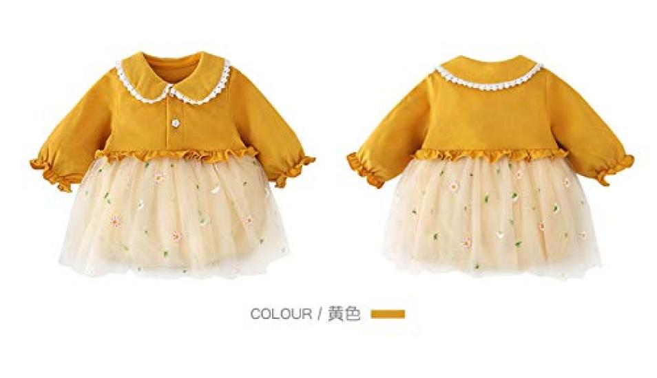 Baby Koi Baby Clothes Bodysuit with Long Sleeve Tulle Kindergarten Size 24M Skirt, Dress, Girls' Spring/Autumn Clothes, Button-Front Closure, Gift,