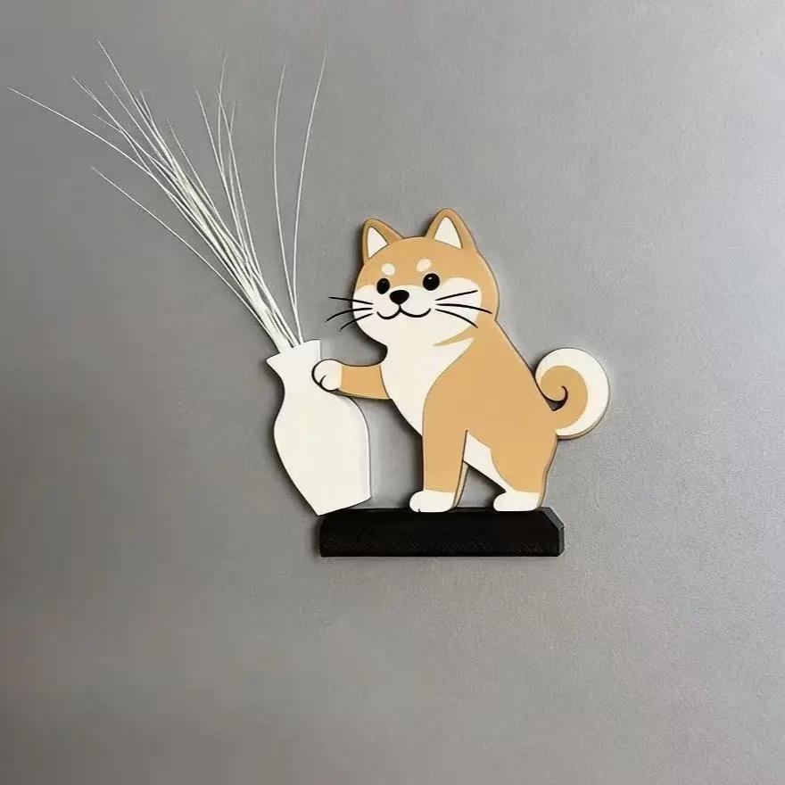 Flower Vase Puppy Fridge Magnets, Magnetic Stickers for Dog Hair and Whiskers, Storage Bottle Ornaments, Cute Cartoon Collectible Ornaments