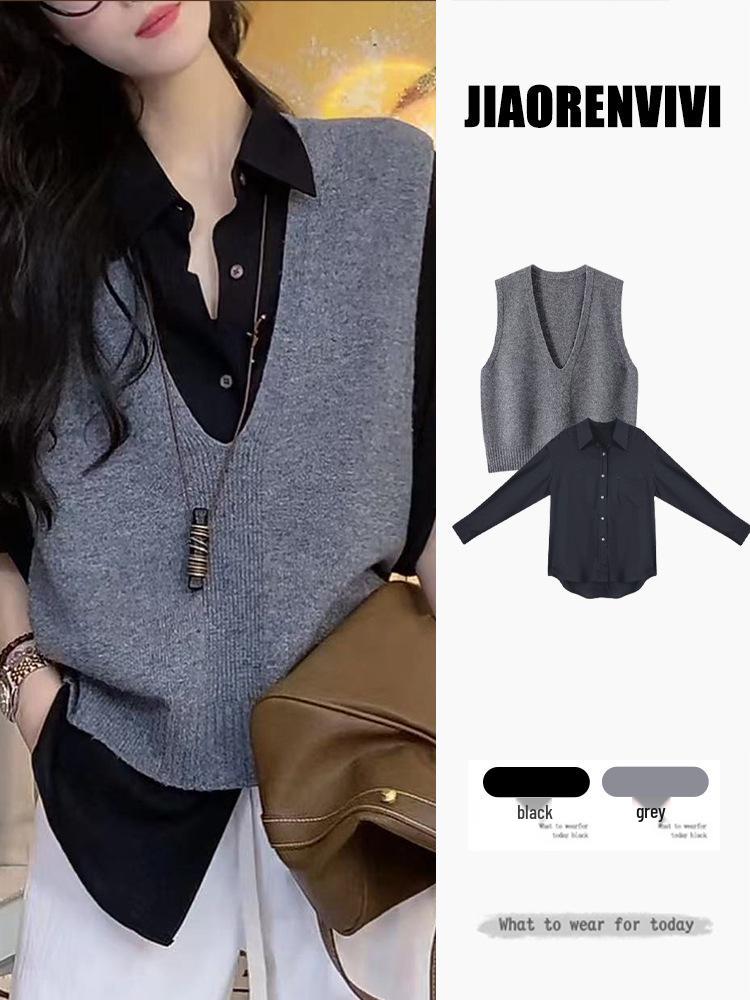 Elegant Cotton Lapel Long-Sleeve T-Shirt for Women in Their 50s - Autumn & Winter Fashion