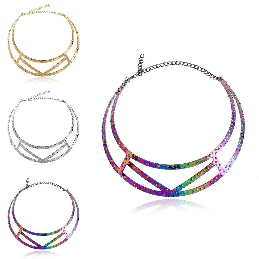 Metallic Geometric Choker With Electroplated Finish For Spring Fashion