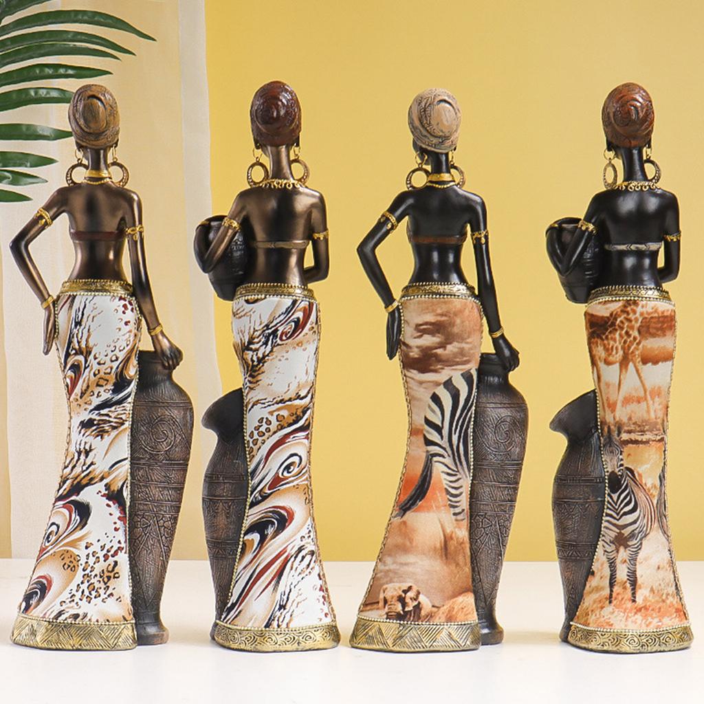 African Women Figurine Exotic Resins Character Statue Retro Tribal Lady Sculpture Vintage Home Decors for Book Shelf