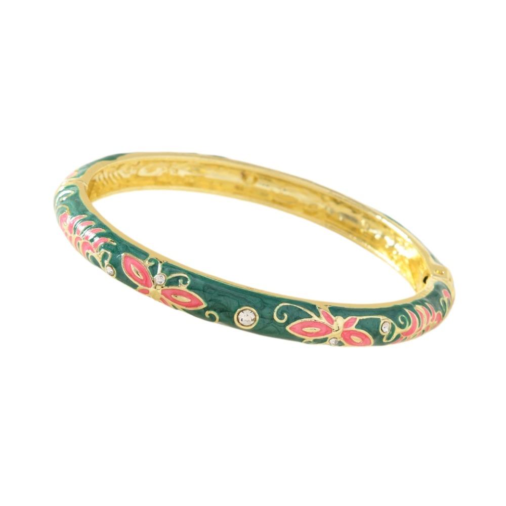 Enamel Vintage Cloisonne Bangle Traditional Butterfly Floral Chinese Flower Bangle Vintage Chinese Women's Hand Bracelet