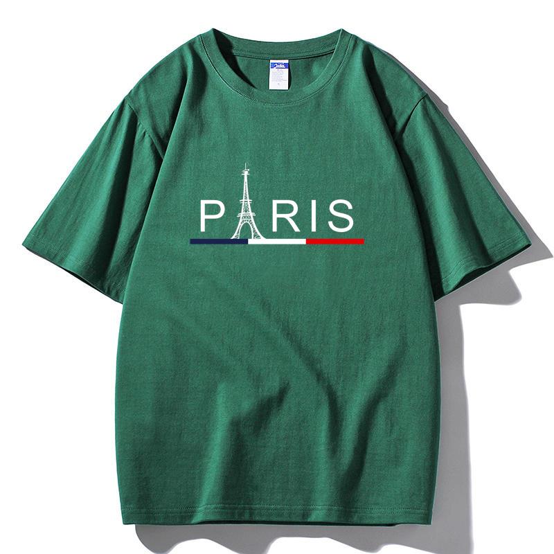 2026 Summer Paris Eiffel Tower Print T-Shirt French Flag Color Stripe Casual White Unisex Tee