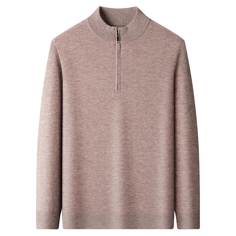 Men's Pure Wool Half-High Collar Zipper Sweater - Soft & Skin-Friendly Base Layer for Autumn/Winter.