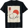 Sleeping White Cat Japanese Art Ukiyo E Style Graphic Tee Casual Cotton TShirt