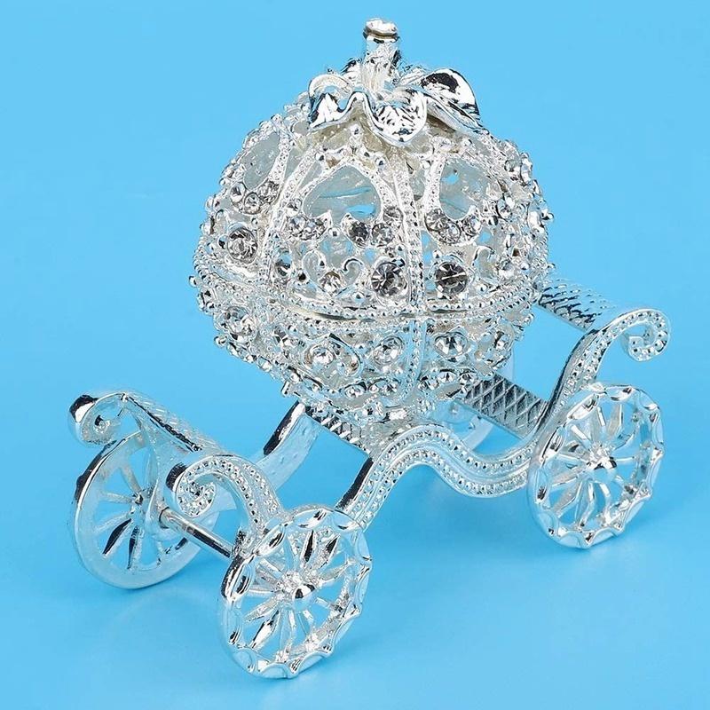Rhinestone Crystal Pumpkin Carriage Trinket Box Jewelry Box Diamond Gift Collectible Figurine Decorative Jewelry Display Holder Organizer