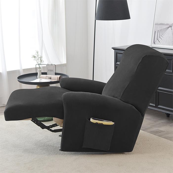 Cover For Relax Armchair With Extendable Footrest (4 Parts), Velvet, Black
