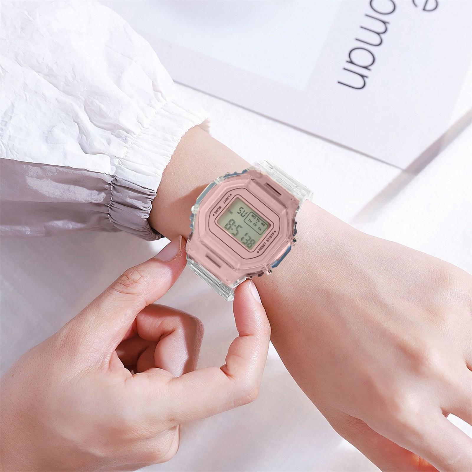 Digital Waterproof Sports Watch with Transparent Band - Multifunctional LED Display, Alarm, Stopwatch One Size
