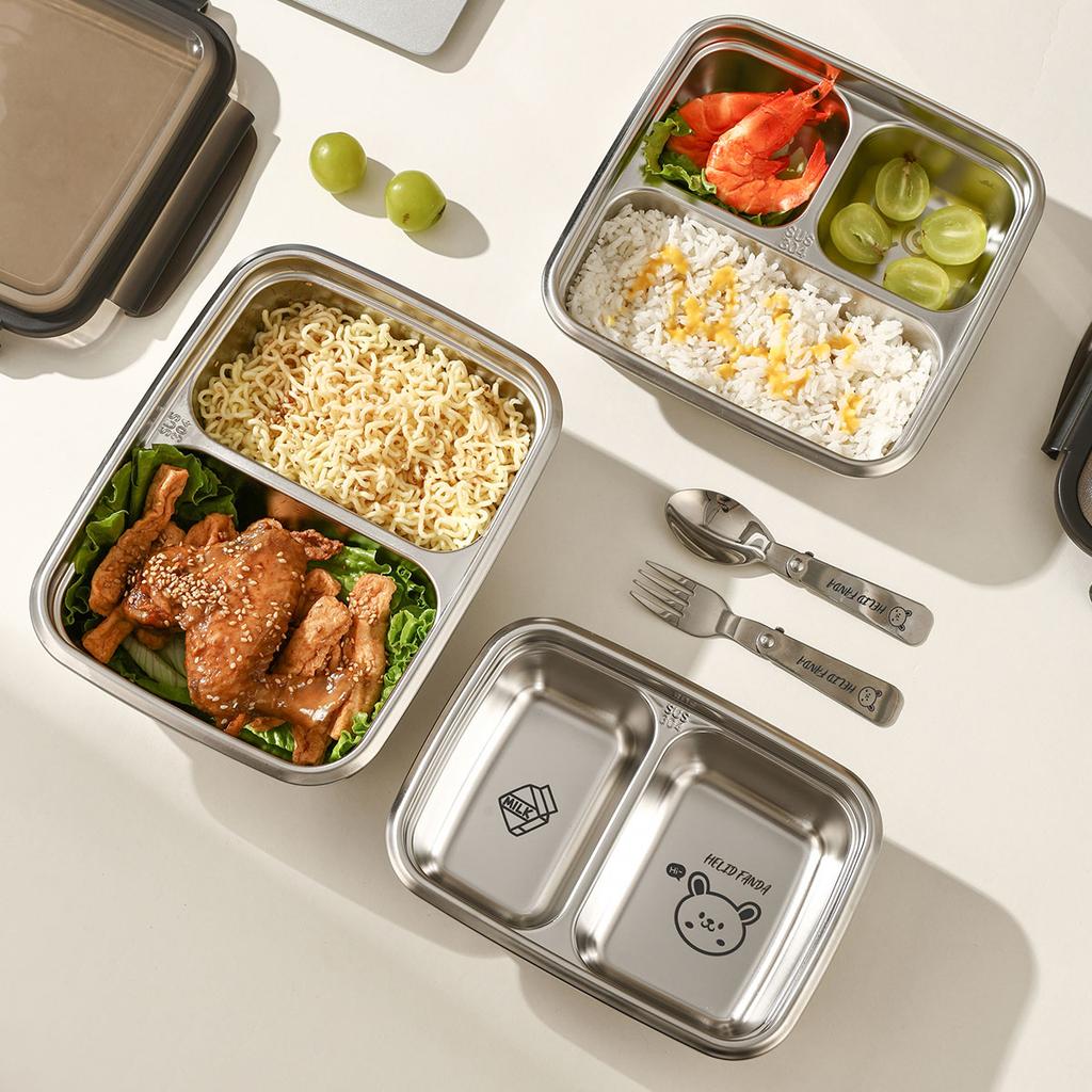 WORTHBUY 304 Stainless Steel Divided Bento Lunch Box Portable Leak-proof Food Container With Compartments For Students Kids