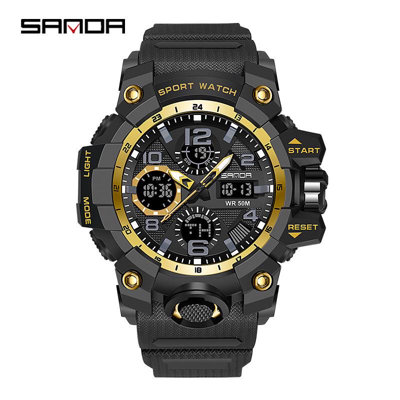 SANDA Women's Trendy LED Dual Display Waterproof Watch with Hourly Chime