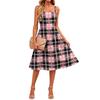 Women’s Plaid Print Casual Sleeveless Adjustable Strap Midi Dress with Pockets Relaxed Fit Square Neckline