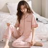 Pajamas Women's Summer Pure Cotton Short-sleeved Trousers Thin Summer Women's Korean Cardigan Cotton Simple Loungewear Set