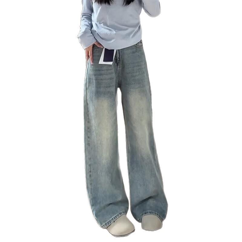 Women's High-Waisted Retro Wide-Leg Jeans - Loose, Slimming, Petite, Plus-Size, Floor-Length for Spring & Autumn