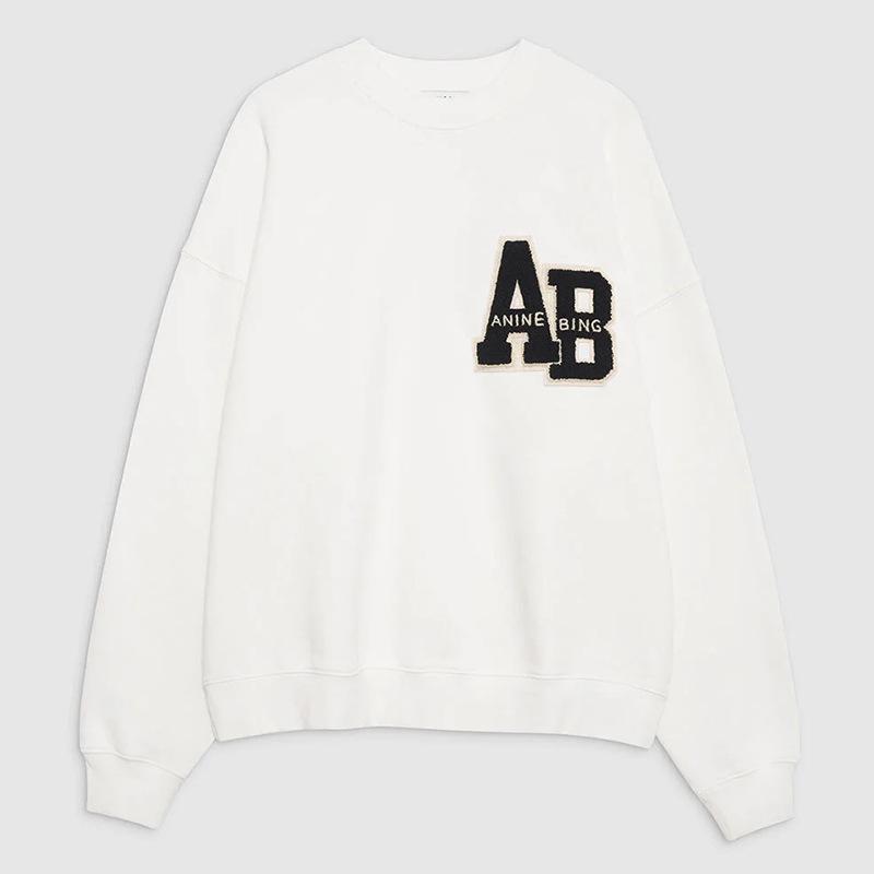 Early Autumn Off-White Women's Crew Neck Fleece Sweatshirt with Hand-Cranked Embroidery