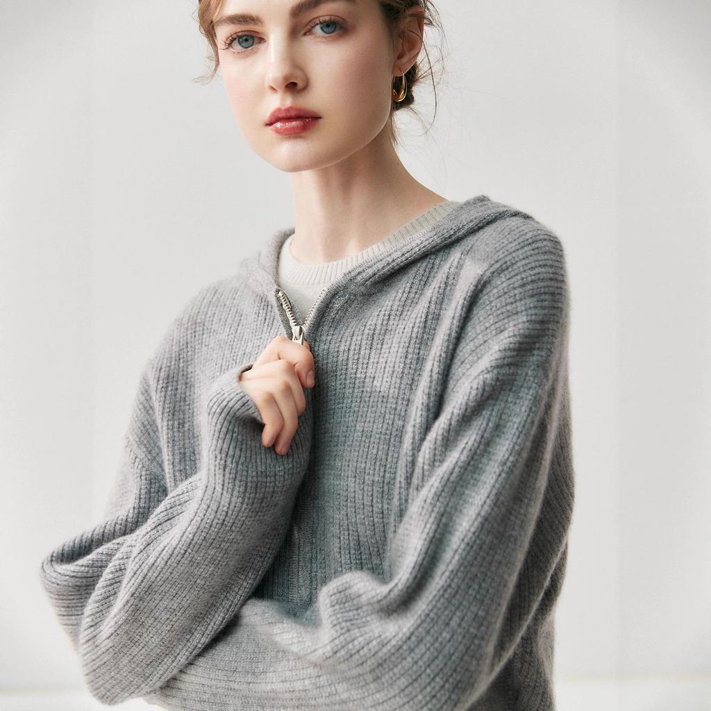Old Money Style Women's Cashmere Waffle Knit Hooded Cardigan & Wide-Leg Pants Set - Autumn/Winter Edition