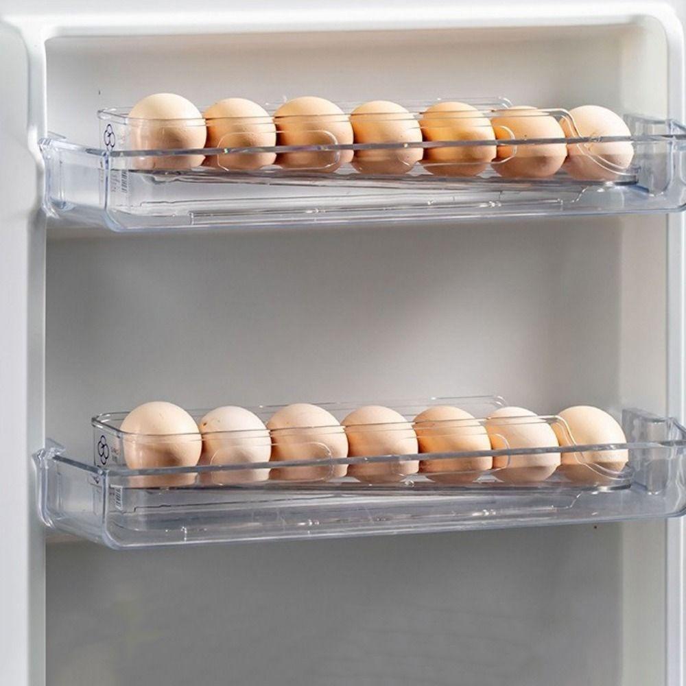 2PCS Stackable Automatic Slide Egg Storage Box Plastic Eggs Holder  Refrigerator Side Door