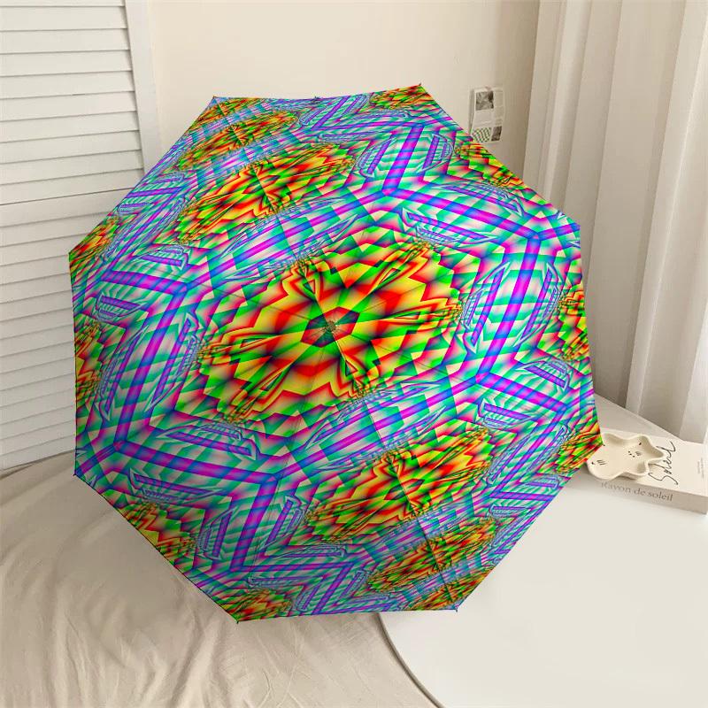 

1pc Kaleidoscope Patterns Automatic Open/Close Umbrella with Windproof, 8-Rib Sturdy Canopy, Durable Ribs, Fashionable Design1158A