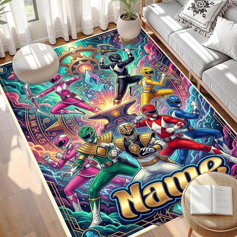 Custom Name Personalized Power Rangers Print Carpet, Versatile Home Decor Rug, for Playroom, Apartment, Balcony, Entryway, Hallway Gift