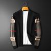 Men's Knitted Cardigan Sweater Slim Fit Autumn and Winter V-Neck Plaid Line Casual Jacket