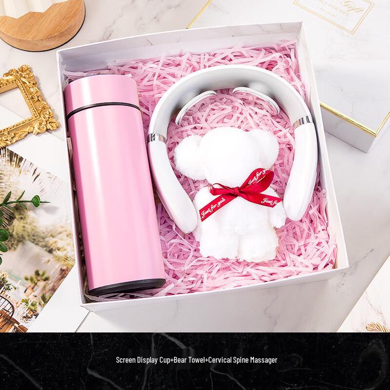 Elegant Gift Set with Smart Mug, Bear Towel, and Neck Massager