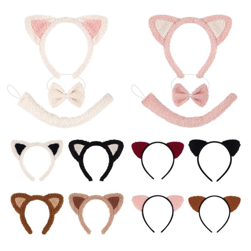 Katzen Kostüm Zubehör Katzen Ohren Stirnband Schwanz für Kinder Kleinkinder Halloween Cosplay Party Zubehör Tier Kostüm