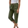 Women Drawstring Waist Linen Capri Pants with Pockets Loose Fit Lightweight Cropped Trousers for Casual Daily Wear
