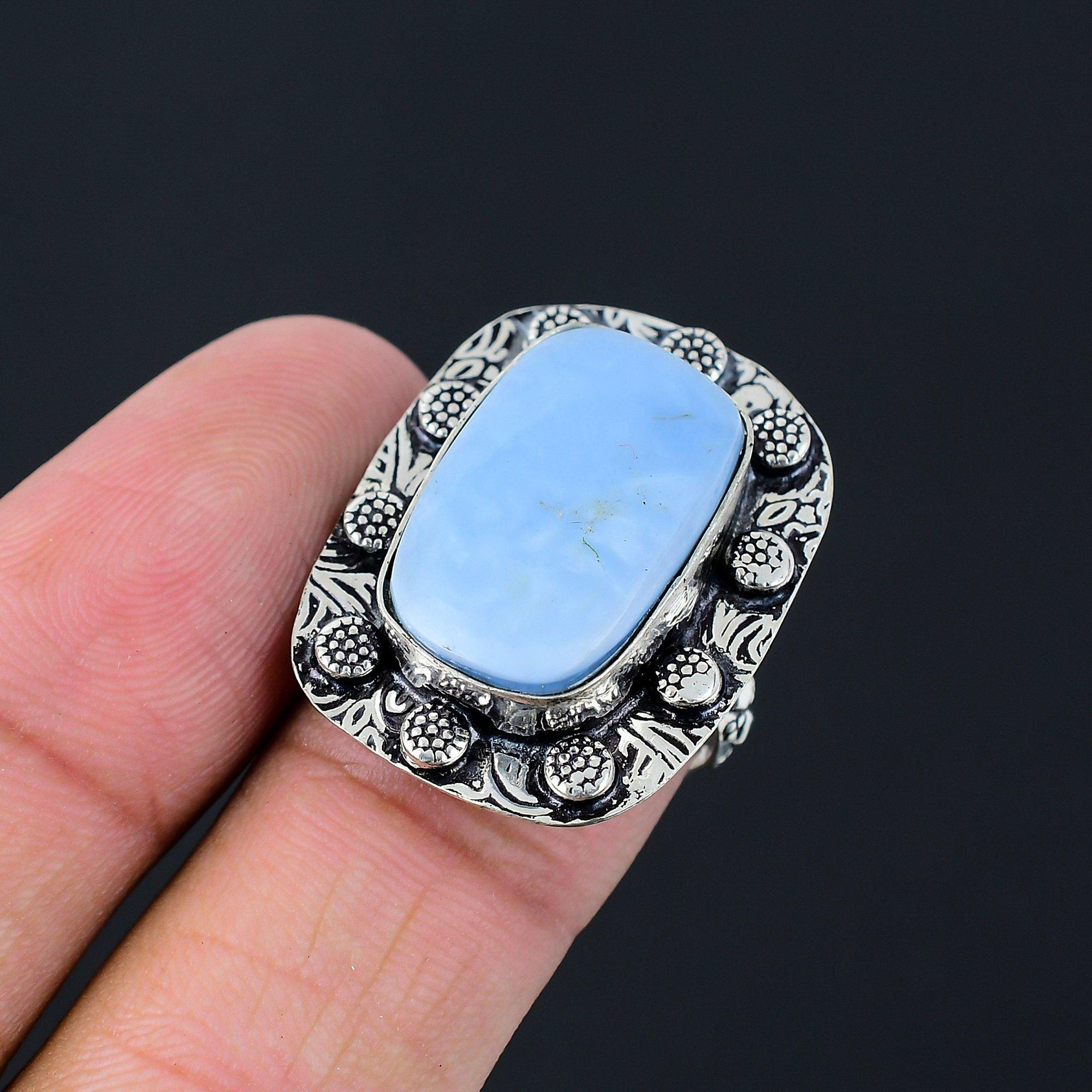 Natural Owyhee Blue Opal Multi Stone Elegant Ring Size 7.5 925 Sterling Silver 7.5