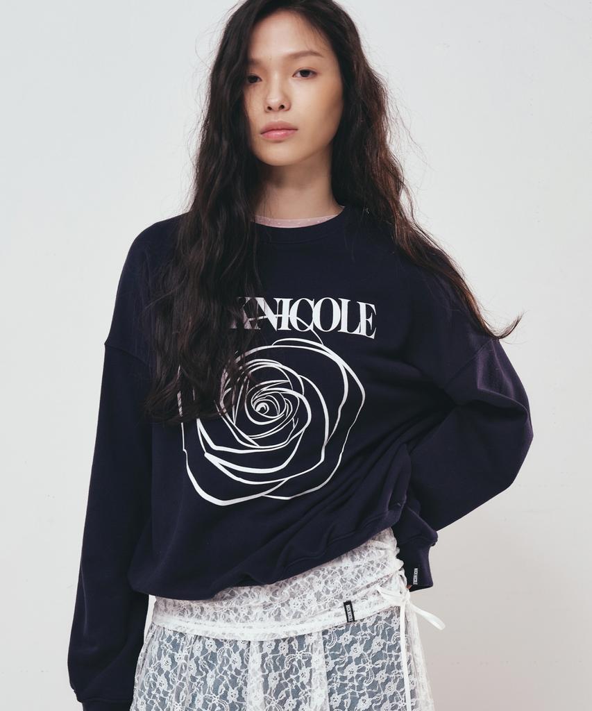 Nigaennikol Nicole Rose Printing Sweatshirt_Navy White