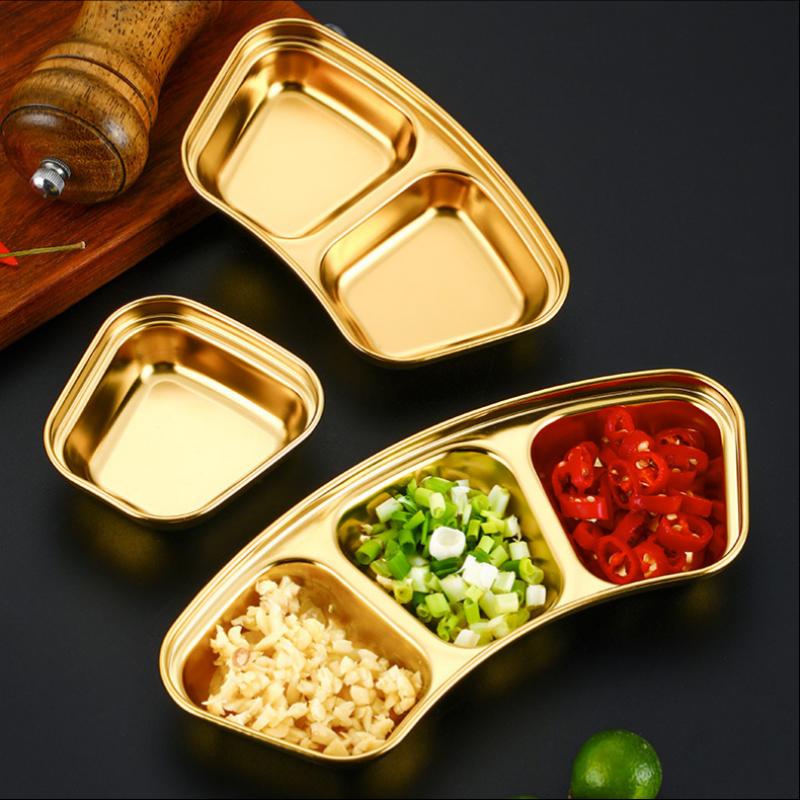 304 Edelstahl Fächerförmige Gewürzplatte Barbecue Dip-Saucenplatte Dickes 1/2/3 Fächer Design Für Einfache Saucenkontrolle
