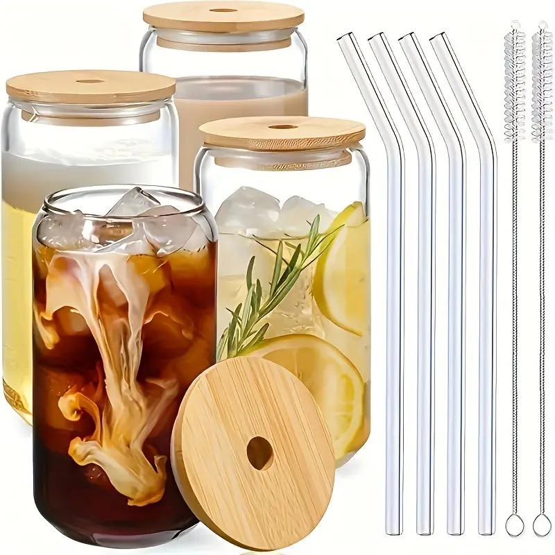 2/4/6 stk Glasskopper i boksform med sølesikre lokk og sugerør 500ml Glasskopp med bonus sugerørbørster Perfekt bursdagsgave