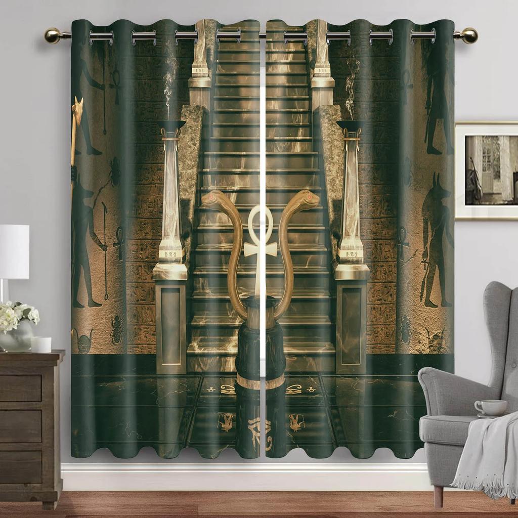 Egyptian Window Curtains for Living Room Egypt Hieroglyphics Old Logographic Details and Alphabetic Elements Window Drapes 2 Pcs
