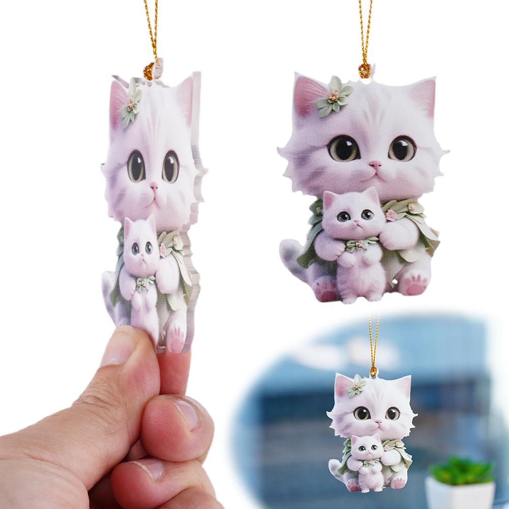 2D Acrylic Flat Cute Cat Hanging Pendant Rearview Mirror Backpack Handmade Car Ornament Accessory Interior Decoration G8R6