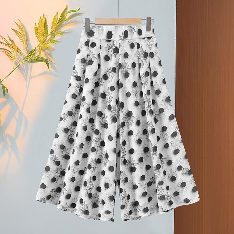 Women Floral Print Wide Leg Cropped Pants Elastic Waist Casual Summer Trousers