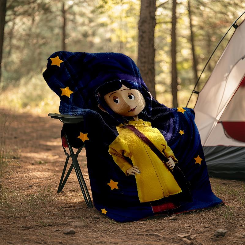 1pc Coraline6 Theme Blanket - Digital Print, Polyester, Cozy for All Seasons, Perfect for Outdoor, and Travel