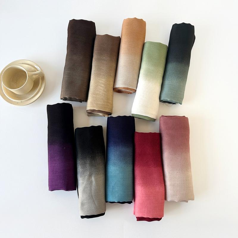 Retro solid color gradual change scarf women's thin simple lengthened yarn shawl cotton scarf headscarf bag head