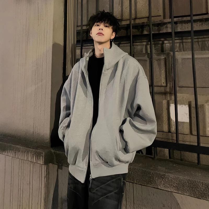 Męski Kardigan Bluza z Kapturem i Golfem Jesień i Zima Aksamitna Pogrubiona Kurtka