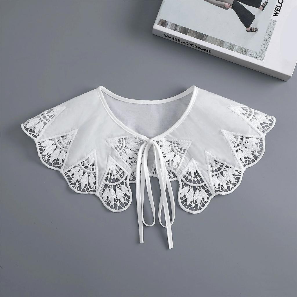 Perfect Match Hollow White Shirt Detachable Collar Women Lapel Blouse Tops Fake Collar Decorative Bowknots False Collar Neckwear Fuax Cols