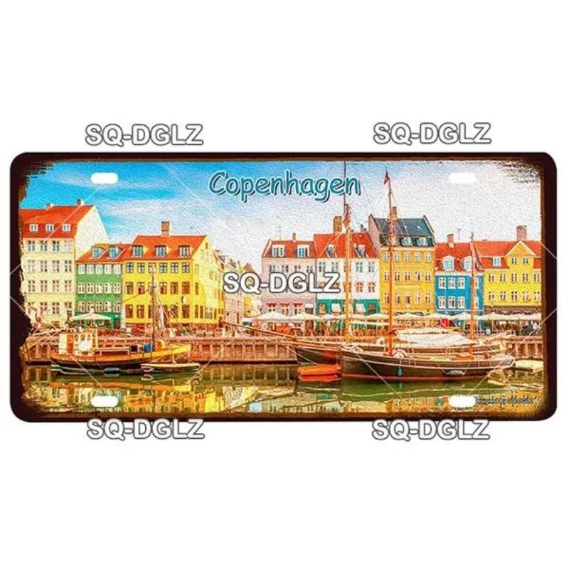 Vintage European Cityscape Metal Painting Home Cafe Bar Interior Decor
