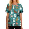 Women Shirt Animal Print Short Sleeve Top Shoulder Zipper Side Hook and Loop Closure Loose Fit Blouse