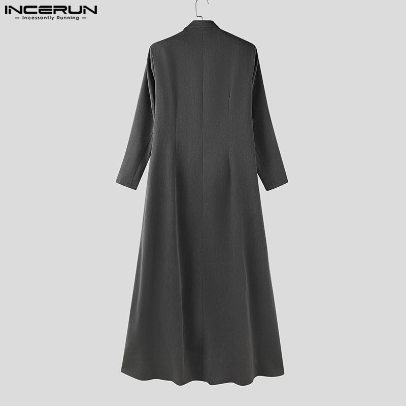INCERUN Men Peak Lapel Solid Color High Low Irregular Splits Maxi Blazer Coats