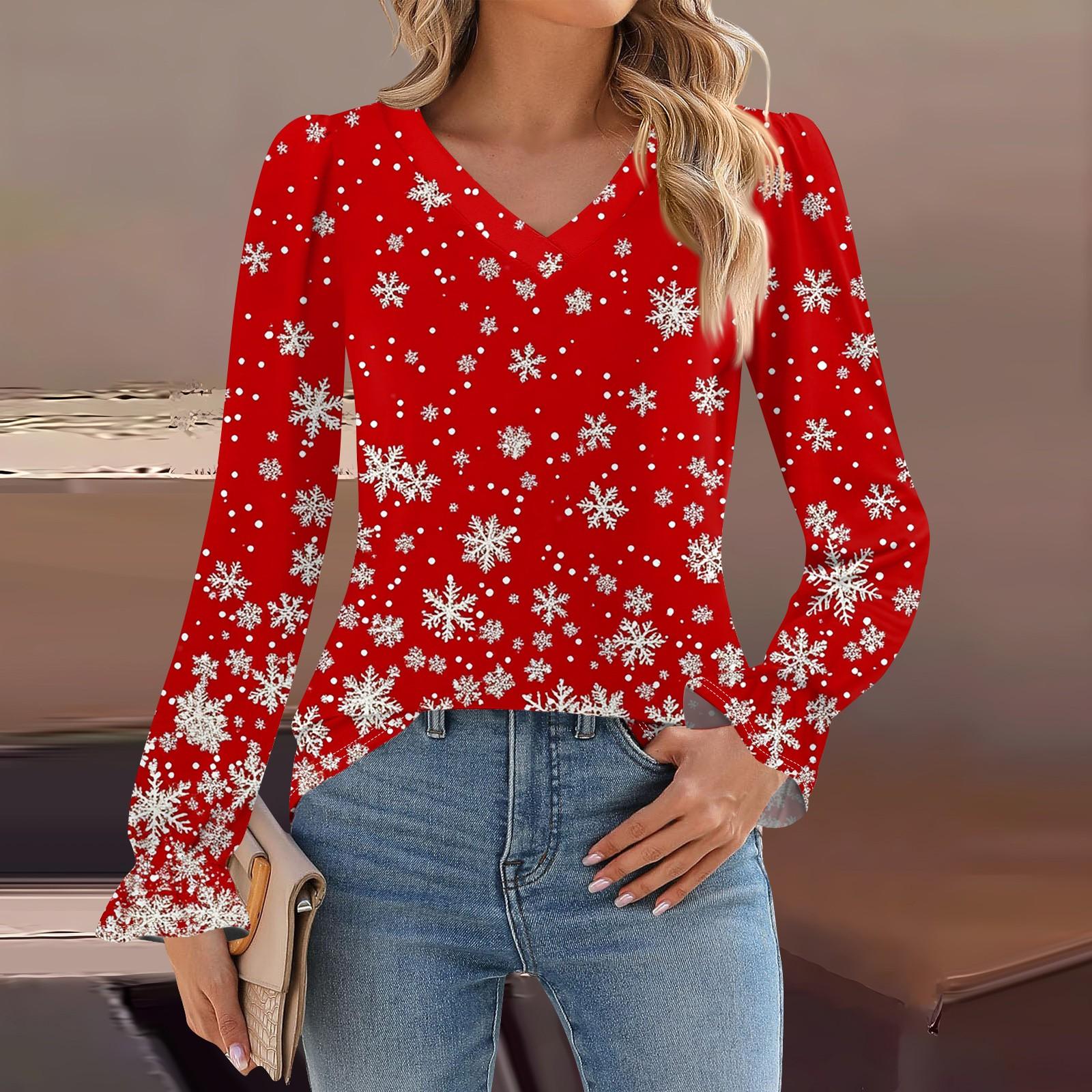 

Женская мода повседневная блузка с длинным рукавом и принтом, V-образным вырезом, рукавом-трубой XXXXL киноварь