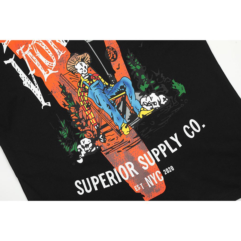 VLONE Summer Men's and Women's Orange Big V Skeleton Farmer Cotton T-shirt Unisex