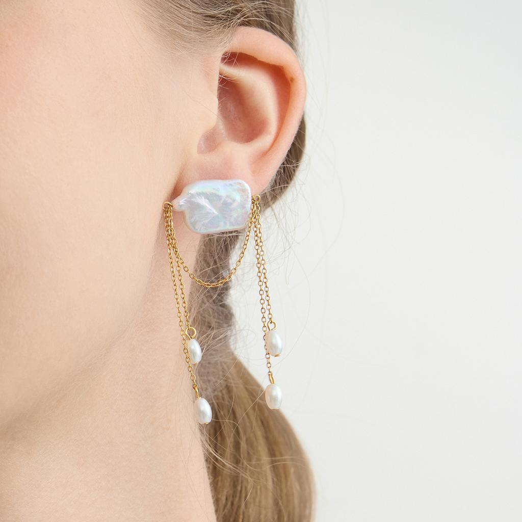 Light Luxury High-end Fringed Freshwater Pearl Earrings Jewelry