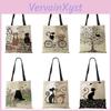 Linen Totes Women With Handbag Cat Print Casual Traveling Beach Gift Bags
