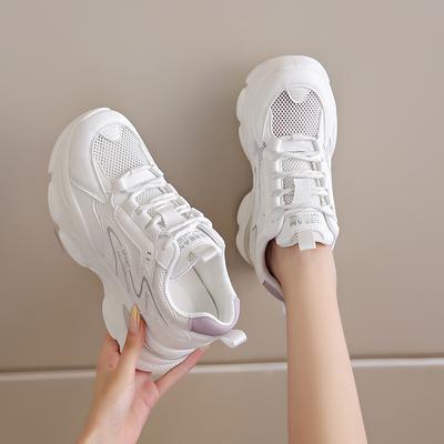 Breathable Mesh Vulcanized Shoes Ladies Summer Autumn Chunky Platform Sneakers Women Lace-Up Air Cushion Non-Slip Sports Shoes