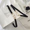 Women Double Pearl Belt Female Black Red White PU Leather Dress Skirt Waist Elastic Thin Belts Ladies Designer Waistband