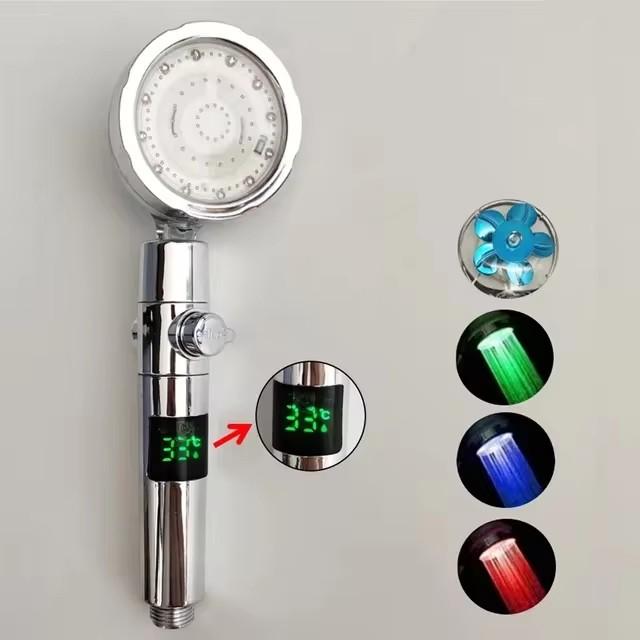 Soffione Doccia LED Anionico Pioggia SPA Controllo Temperatura Soffione Doccia Pressurizzato Risparmio Idrico 3/7 Colori Portatile Bagno Doccia