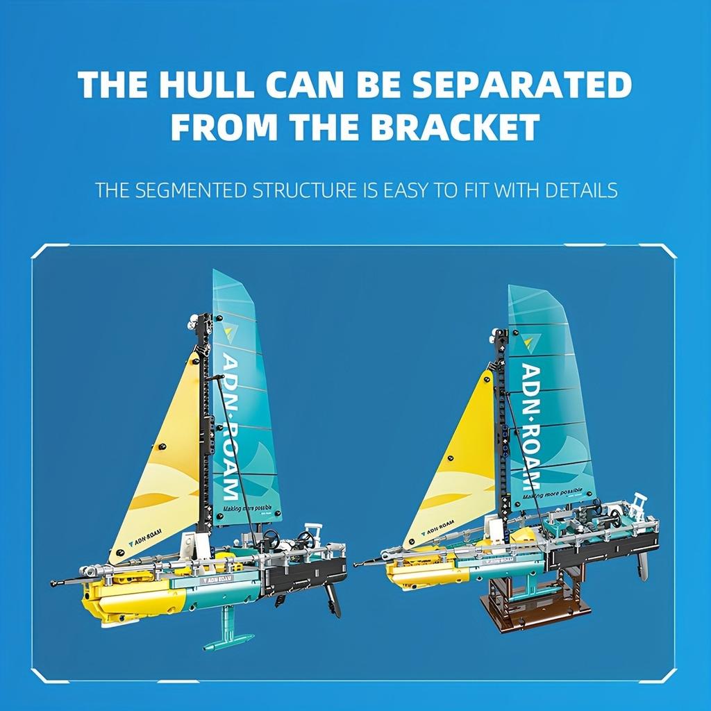 Sailboat building block set, creative building block model ornament, with support stand, suitable for gifting and collection.